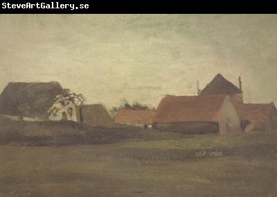 Vincent Van Gogh Farmhouses in Loosduinen near The Hague at Twilight (nn04)